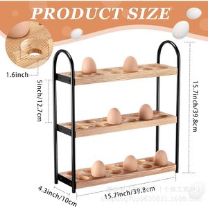 Estante para huevos de madera de 3 niveles, bandeja para huevos, estante de almacenamiento de huevos para encimera de cocina, combinación de hierro y madera - Product Image 4