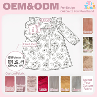 Vestido de Manga Larga con Estampado Floral para Bebés y Niñas Pequeñas, Marca Personalizada OEM ODM, Alta Calidad, para Uso Diario, Festivo o de Ocio, Corte en A