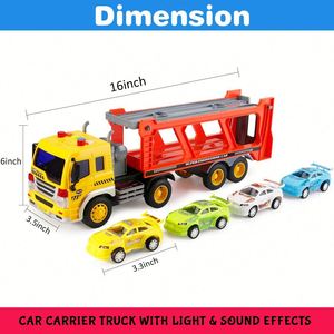 Coches de Juguete con Luces y Sonidos, de Fricción y Retroceso, Producto 1:16, Remolque de Transporte de Coches con 4 Mini Camiones - Product Image 2