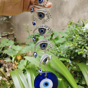 Amuleto de cuentas de 5 ojos Nazar, adorno de cristal azul, protección para el hogar, ojo malvado, colgante de pared para coche - Product Image 3