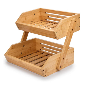 Estante de Bambú de 2 Niveles para Aperitivos, Certificado por BSCI, para Organizar Pan, Verduras y Frutas en Armarios de Cocina para Uso Doméstico - Product Image 1