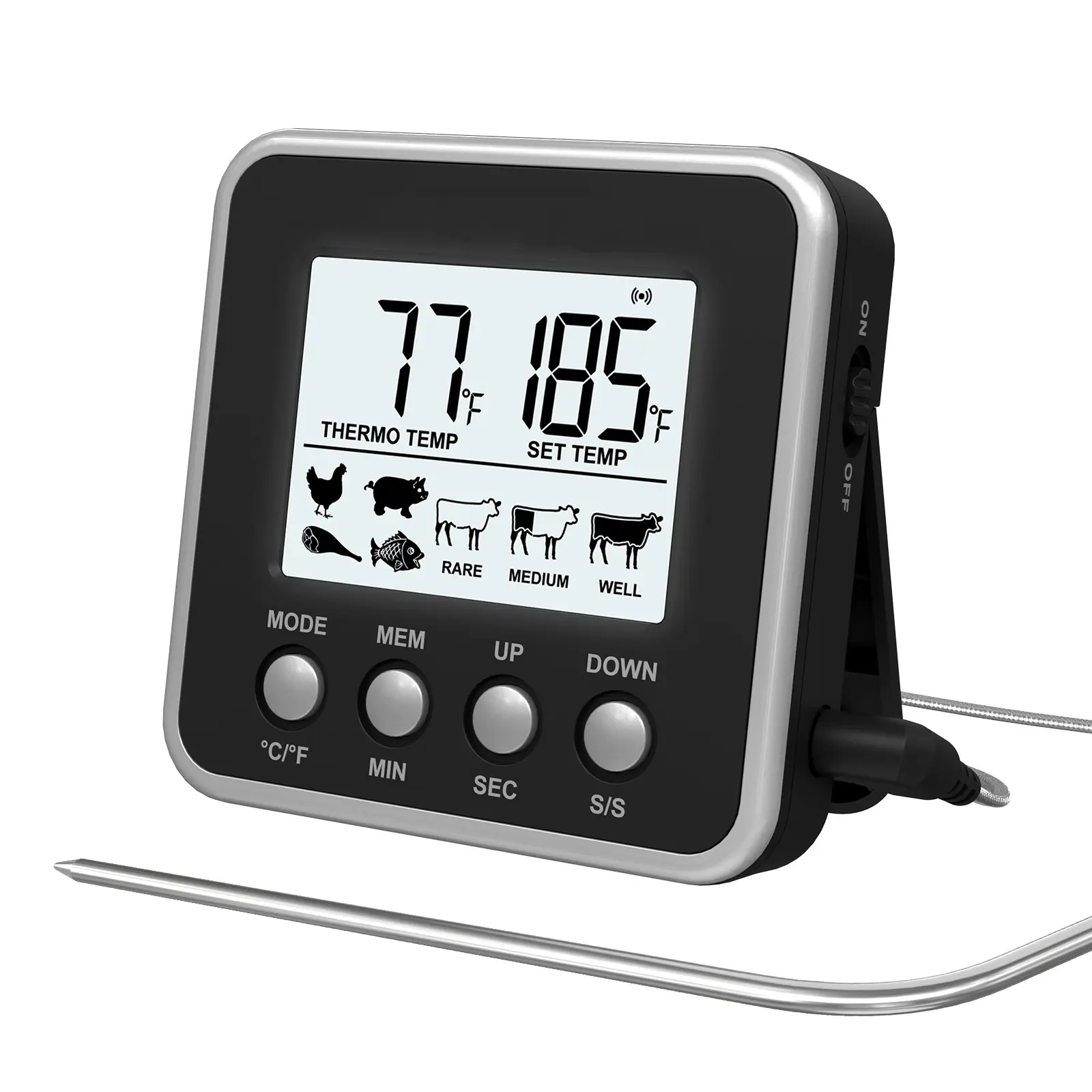 Grande LCD digitale cottura cibo carne affumicatore forno cucina barbecue Grill termometro Timer con sonda in acciaio inox
