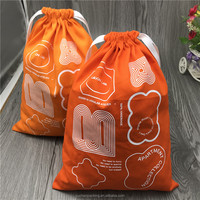 Sac d'emballage cadeau personnalisé en coton sergé orange avec cordon de serrage, recyclable, avec ruban, pour bijoux, jouets Labubu, parfums