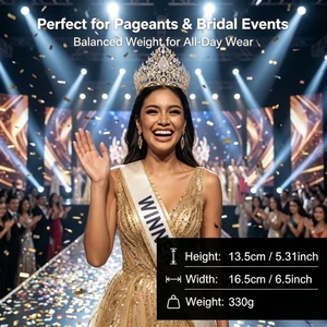 Couronne de Reine des Champions du Monde en Or Plaqué, Modèle Rond Complet, avec Cristaux AB, Tiara de Miss Univers pour Mariage - Product Image 2