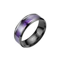 Bague large noire avec incrustation violette et bord poli, bague statement, en stock, bijoux en gros