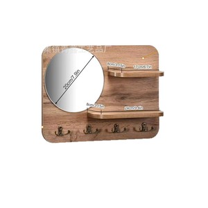 Étagère murale en bois avec miroir et crochets pour entrée, chambre, salon, organisateur multi-usages - Product Image 5
