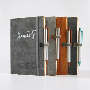 Cahier personnalisé professionnel Usine Impression personnalisable A5 Couverture souple Journal en cuir avec pince à stylo en métal