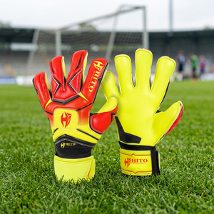 Gants de gardien de but en latex allemand, paume en silicone injecté et impression par sublimation, coupe hybride, sangle élastique intégrée. - Product Image 2