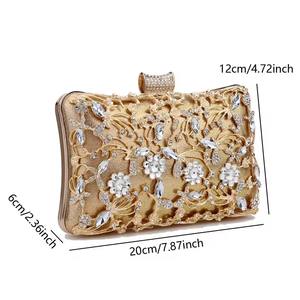 New Arrival Women Day Clutch Hollow Out Style Diamonds Party Evening Bags Pink Mixed Color <strong>Wedding</strong> Bridal Handbags With Chain - Product Image 5