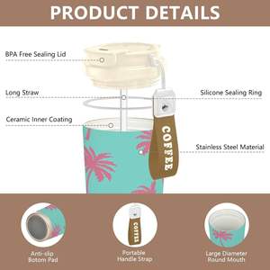 Tasse à café isolée en acier inoxydable avec couvercle et verres à tirer avec poignée en stock - Product Image 4