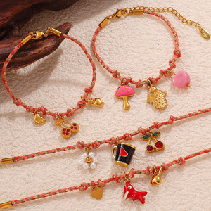 Fruit Charm <b>Bracelet</b> Set Zinc Alloy Gold Plated <b>Red</b> Rope Women's Jewelry Gift Fashion Accessory - Product Image 2