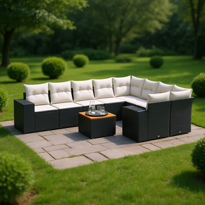 Set Divano da Giardino Nero D0100XFNMJ8 6 Posti in Rattan Arredamento da Esterno Contemporaneo Resistente alle Intemperie - Product Image 2
