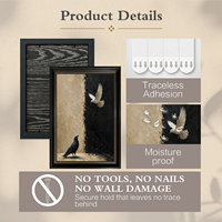 Pour le salon, toile vintage avec oiseaux et colombes blanches, encadrée en noir et or, décoration murale de style farmhouse, OEM ODM