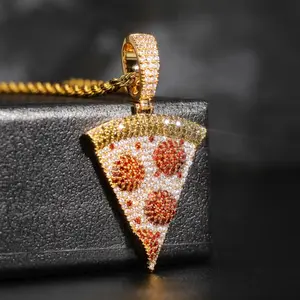 Pizza pendant Triangle design pendant necklace USA College student young style cute statement pendant necklace iced out jewelry