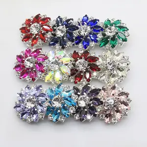 Fabricants en gros 28mm bijoux verre fleur en forme de boutons strass boutons pas cher