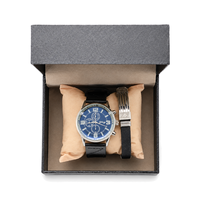 Ensemble de bijoux tendance pour homme : Montre sport bleue, collier en acier inoxydable, bracelet et chaîne cubaine – Kit d'accessoires streetwear