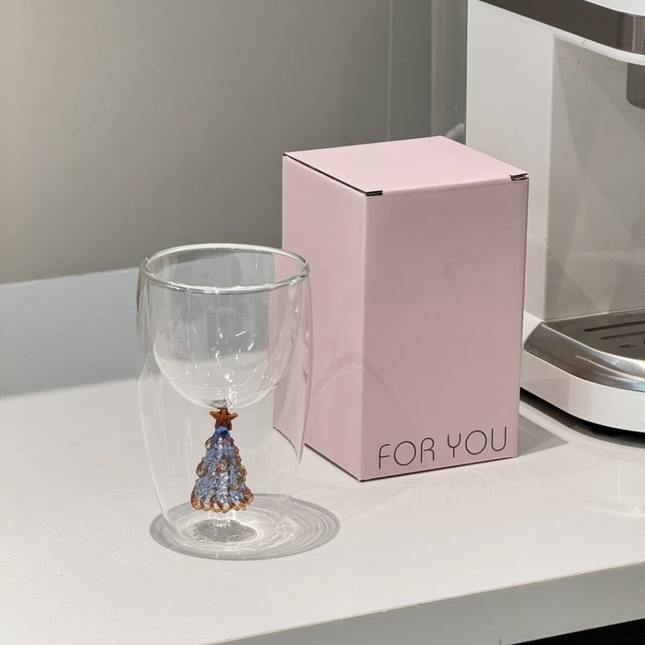 Tasse à double paroi en forme d'arbre de Noël bleu profond clair