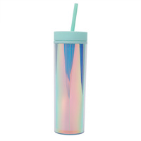 Mug de voyage réutilisable 16oz à double paroi en plastique, couleur dégradée, pour le camping, résistant à l'eau bouillante