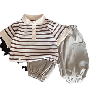 2025 New <span class=keywords><strong>Baby</strong></span> <span class=keywords><strong>Boy</strong></span> Vestuário <span class=keywords><strong>Set</strong></span> Listrado Placket de manga curta Infantil Roupas Moda Elegante Respirável Duas Peças <span class=keywords><strong>Baby</strong></span> Suit Lbc - Product Image 1