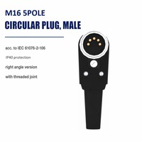 Connecteur circulaire WSV50 M16 5 pôles IP40 IEC 61076-2-106 5A 100V, fiches mâles à angle droit, prise à souder, joint fileté pour l'automatisation