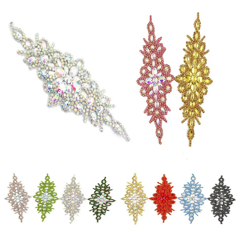 Handgemaakte Kristal Strass Applique Aangepaste Kleur Glas Patches Voor Bruids Trouwfeest Jurk Accessoires