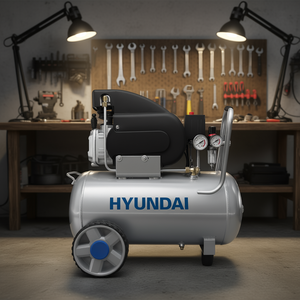 Compresor de Aire Lubricado Hyundai de 2Hp y 50L con Manómetros y Ruedas - Product Image 3