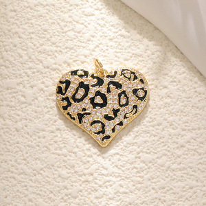 Premium Black Love Collar Zircon Drop Oil Leopard <span class=keywords><strong>Print</strong></span> Peach Heart Colgante Black Agate Irregular - Product Image 2