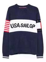 Herren 100% Baumwolle Intarsia-Pullover USA Sail GP Grafik Nautische Sportbekleidung Jacquard Gestrickter 3D-Buchstaben Rundhals-Pullover Winter