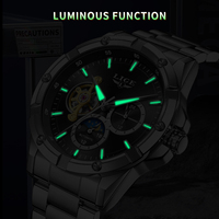 Montre de plongée automatique squelette de luxe LIGE LG6825 avec tourbillon, cadran argenté unisexe 44 mm, aiguilles, résistance à l'eau 3 ATM