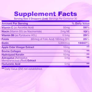 Biotine 5000mcg Gouttes Épaisseur et force des cheveux Durcissement et croissance des ongles Croissance des cheveux Vitamines Gouttes de collagène - Product Image 3