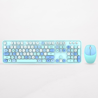 Keyboard dan Mouse nirkabel 2025 warna-warni, tetikus Kombo USB ukuran penuh Retro senyap untuk komputer Laptop dan Desktop