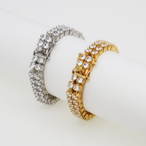 Pulsera para Hombre de Acero Inoxidable Chapada en Oro, Joyería Masculina, Pulsera de Tenis de Doble Hilera con Incrustaciones, Accesorio de Moda Hip Hop Bling - Product Image 4