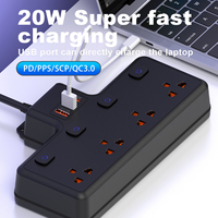 Multiprise thaïlandaise avec 4 prises CA, interrupteurs individuels, protection enfant, 2 ports USB-A et 1 port USB-C à charge rapide pour la maison et le bureau