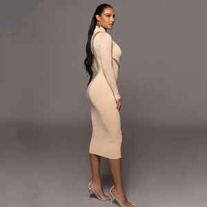 Women's Round Neck Long Sleeve Patchwork Midi Dress Sheer Layer Detail Natural Waistline Leisure Wear - Product Image 3