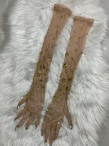 Guanti Lunghi in Rete con Strass Dorati, Accessori Scintillanti per Feste in Discoteca, Spettacoli sul Palco, per <span class=keywords><strong>Donne</strong></span>, Cantanti e Ballerine - Product Image 3