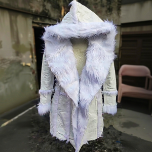 Bagatelle Collection Soft Plush Green Faux Fur Trench Coat Women White Genuine <b>Leather</b> <b>Long</b> Quick Dry - Product Image 1