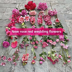 Fleurs artificielles en soie rouge <span class=keywords><strong>rose</strong></span> neuves d'usine pour la décoration de la maison et des mariages - Product Image 1