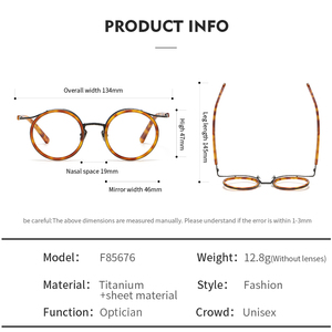 F85676 Cổ Phiếu Sẵn Sàng Unisex Cổ Điển Titan & Acetate Kết Hợp Kính Quang Học Khung Độc Đáo Vòng Cảnh Tượng Khung Bán Buôn - Product Image 6
