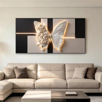 Décoration murale papillon noir et beige de luxe, tableau horizontal effet lumière et ombre, décoration intérieure, peinture murale en porcelaine cristalline