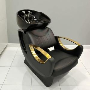 Fauteuil de lavage de cheveux de salon noir et or, design populaire - Product Image 2