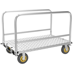 2in1 <b>Foldable</b> ABS Platform Truck Heavy Duty Lumber Cart Steel Panel Handcart with 1 Front 2 Side Handrails Push Dolly <b>Trolley</b> - Product Image 1