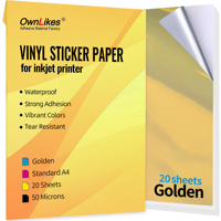 Vinyle Imprimable Jet d'Encre Imperméable Premium, Feuille A4, Autocollant Doré Brossé Auto-Adhésif pour Ordinateur, Appareil Photo, Écouteurs, Téléphone Portable