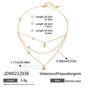 Collana di moda donna oro 18K in acciaio inossidabile con stella e luna a <span class=keywords><strong>tre</strong></span> strati - Product Image 6