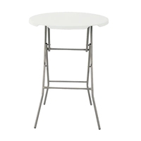 Table de bar extérieure portable moderne personnalisée, design rond compact avec tube métallique et plateau en plastique, table basse pliante