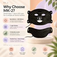Masque facial LED en silicone flexible MK-2, rechargeable, étanche, appareil de beauté pour le soin de la peau à domicile, OEM ODM