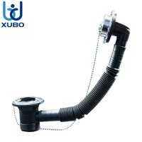 Kit de vidange de baignoire avec bouchon et chaîne G 1 1/2 chromé, sans tuyau de trop-plein flexible ondulé, universel, installation facile