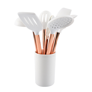 New Arrivals <strong>Copper</strong> Metal Stainless Steel Handle Luxury Rose Gold Silicone Kitchen Cooking <strong>Utensils</strong> with Ceramic Holder - Product Image 2