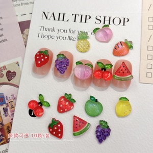 Pineapple Grape Green Apple Lemon Peach Watermelon Cherry Strawberry Resin Nail Rhinestone Stickers Fruit Ornament Nail Art Wear - Product Image 2