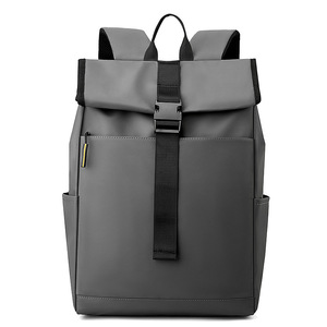 Minimalist Stylish Men's <b>Backpack</b> Trendy Roll-Top Design <b>Large</b> Capacity for Outdoor Casual Travel Custom Logo Print PU TPU - Product Image 3