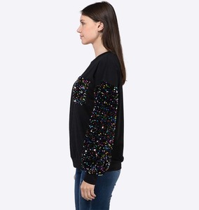 Logo personnalisé polaire paillettes <span class=keywords><strong>brillant</strong></span> <span class=keywords><strong>noir</strong></span> pulls pulls côtelés col rond automne hiver sweat-shirt en coton - Product Image 4